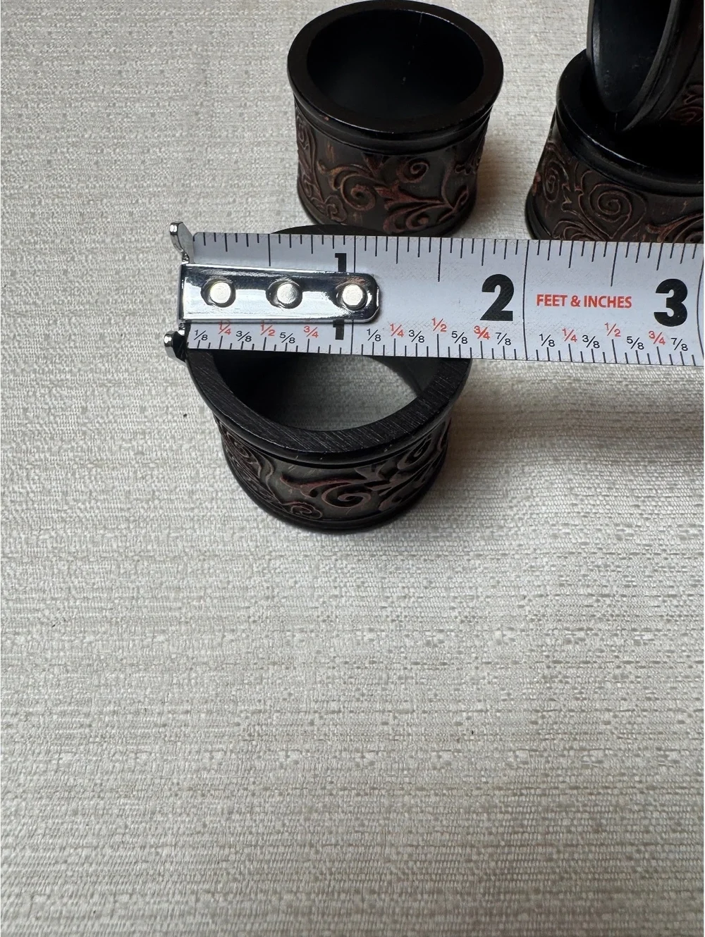 Vintage Set of 4 Embossed Napkin Rings Brown Scroll Floral Rustic Table Decor